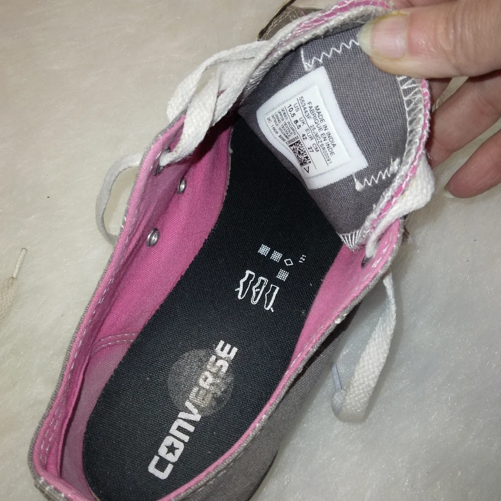 SHOES Converse low, double tongue,  pink & gray, size 10.5 - Picture 3 of 11